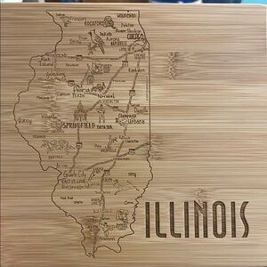 A Slice of Life Illinois Engraved Bamboo Cutting Board NWT